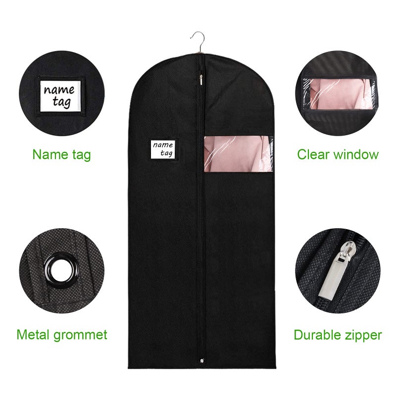 KEEGH Garment Bags for Hanging Clothes 60" (Set of 6) Dress Bags for Gowns Long Dress Bags for Closet Storage with Zipper and Eye-Hole for Folding for Suit Coats Dresses, Black - Image 3